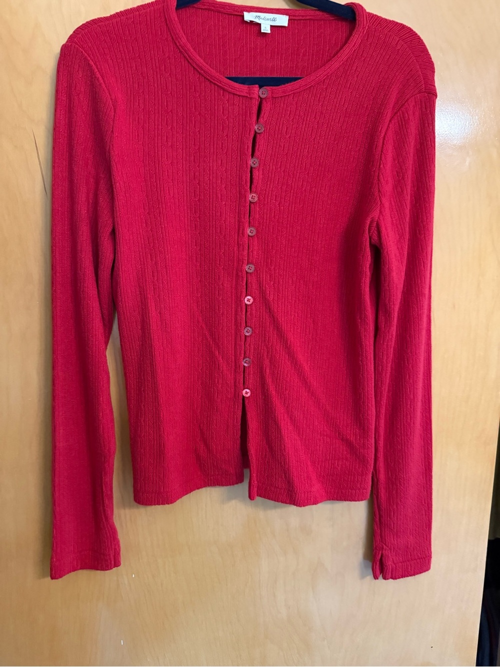 Madewell Bright Red Ribbed Button-Front Cardigan